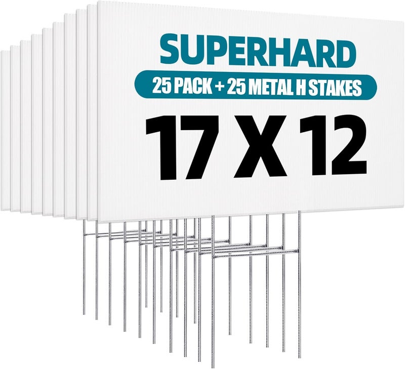 USCNC 25 PACK Lawn Signs Corrugated Plastic 17x12 Inches Blank Yard Signs with Stakes for Yard Sale Sign Outdoor, Garage Sale, Open House, Estate Sale, Guidepost, Birthday Party - Image 1